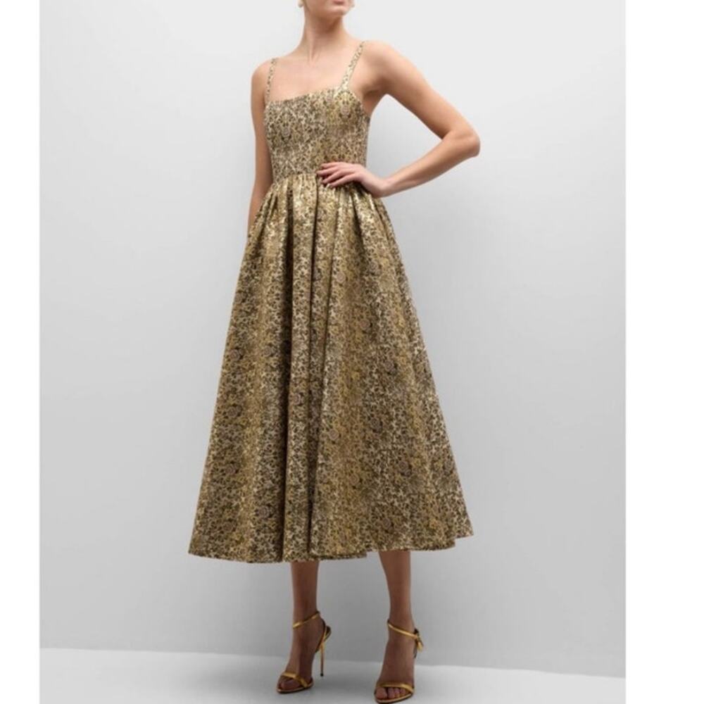 Alice + Olivia Gold Fay Jacquard Midi Dress
